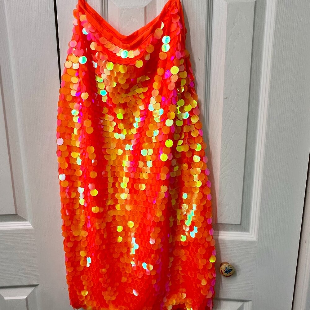 Anthropologie Neon Paillette Sequin Midi Skirt.